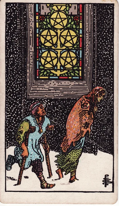 Carte de tarot Cinq de Deniers